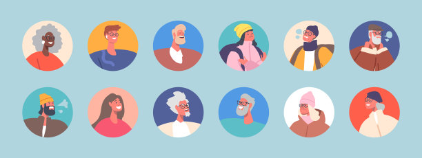 一组人的化身，青少年，高级，年轻和图片下载