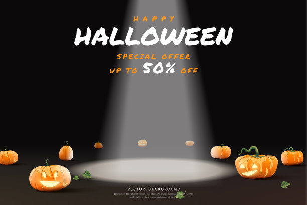 万圣节舞台背景与南瓜产品展示，矢量插图图片下载