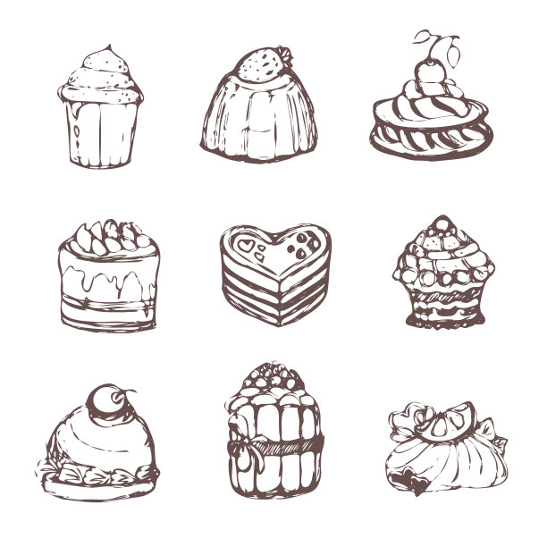 一套九个图标甜糕点在一个单位图片下载