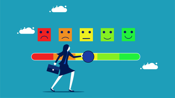 顾客评价质量。女商人推评论栏成为最好的微笑图片下载