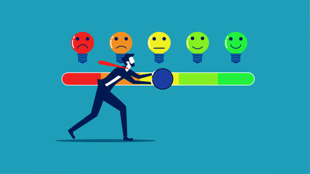 顾客评价质量。商人把意见条变成了最好的笑脸灯泡图片下载