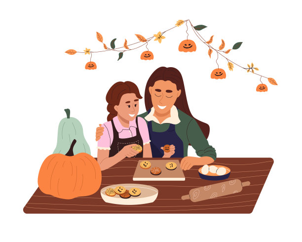 母亲和女儿在家里的厨房一起烹饪节日饼干图片下载