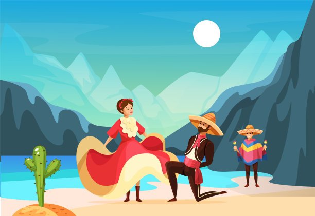 一对墨西哥夫妇晚上在海滩上表演舞蹈图片下载