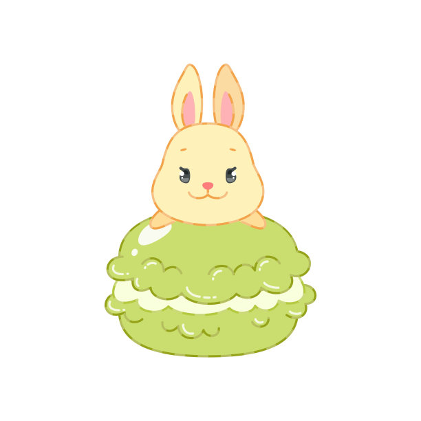 可爱的兔子和东方抹茶绿茶甜点图片下载