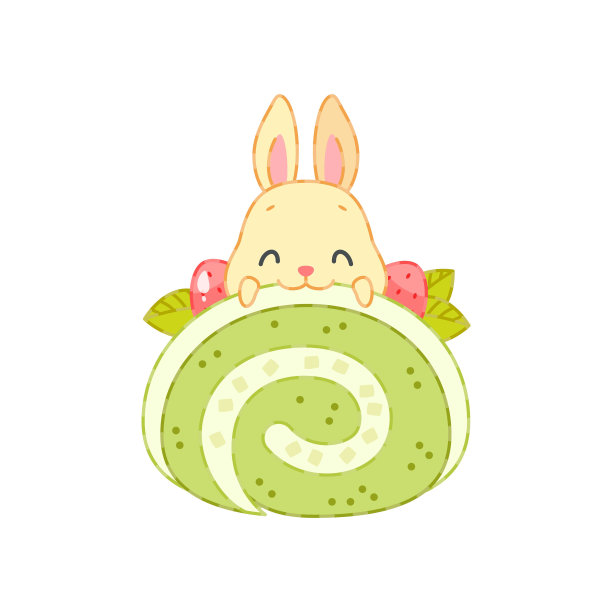 可爱的兔子和东方抹茶绿茶甜点图片下载