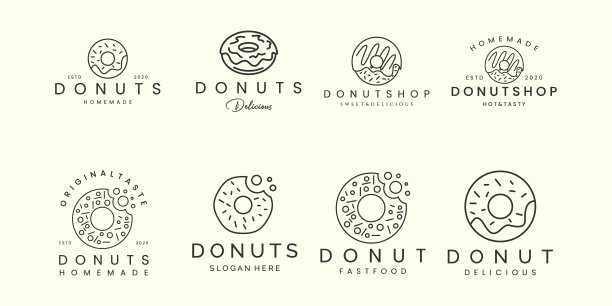 捆绑图标甜甜圈与线性风格图标图标模板设计。食物，蛋糕，自制矢量插画图片下载