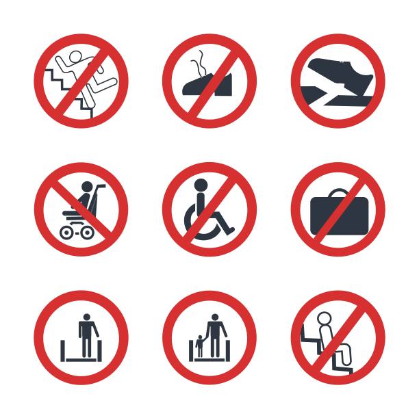 自动扶梯上设置事故预防标志。图片下载