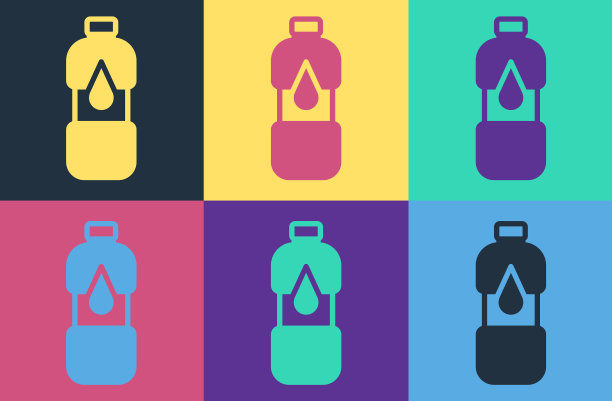 波普艺术瓶装水图标孤立的颜色图片下载