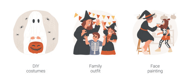 万圣节服装孤立卡通矢量插图集。图片下载