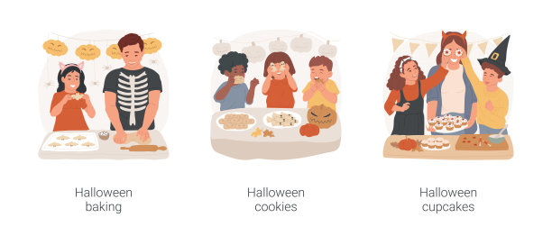 万圣节糕点孤立卡通矢量插图集。图片下载