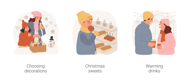 圣诞市场孤立卡通矢量插图集。图片下载