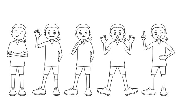 儿童插画(男孩)的各种表情和姿势(白色背景，矢量，剪辑)图片下载