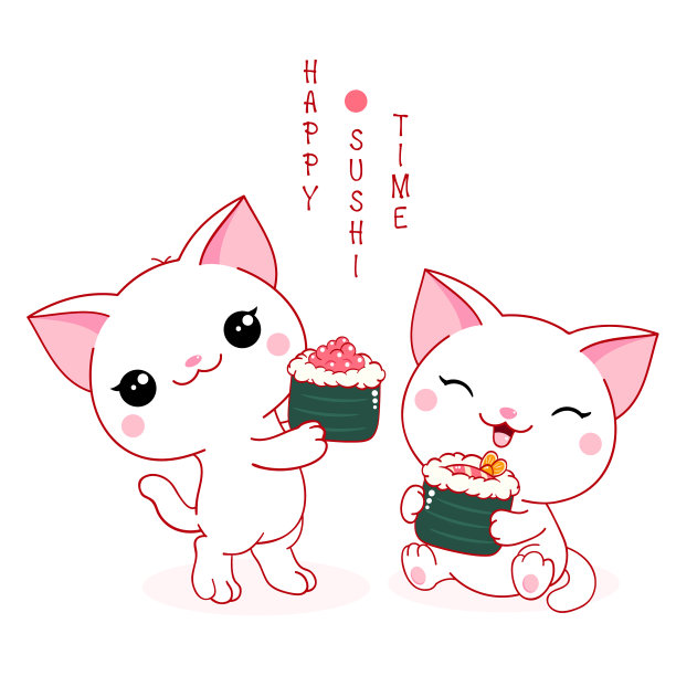 两只可爱的白猫与maki卷铭文图片下载