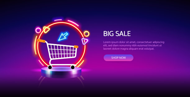 领奖台上有圆形彩色霓虹灯横幅图片下载