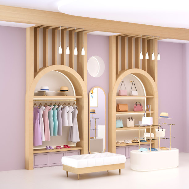 3 d渲染。女装店内部。零售时装店图片下载