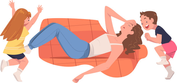 疲惫的女人妈妈躺在沙发上精疲力竭地吵着图片下载