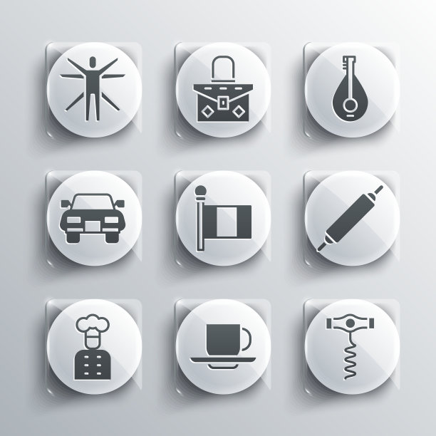 设置咖啡杯葡萄酒开瓶器擀面杖旗图片下载