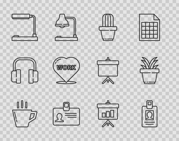 设置线条咖啡杯标识牌仙人掌图片下载