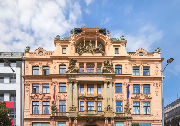 瓦克拉夫斯克Namesti上漂亮的房子。布拉格,捷克共和国图片下载