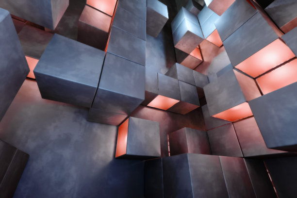 未来主义建筑内部照明块，向上看图片下载