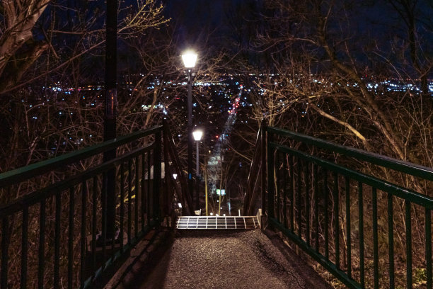 汉密尔顿，安大略-温特沃斯在夜晚登上悬崖的楼梯图片下载