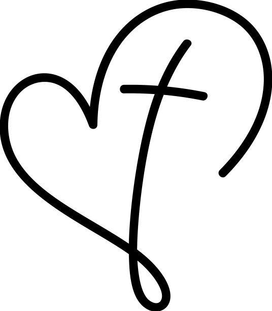 基督教标志单线心与十字架上图片下载