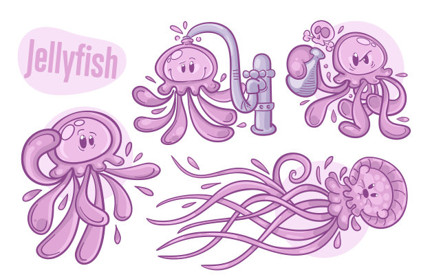 一套手绘卡通水母海洋生物图片下载