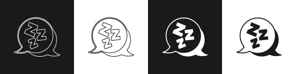 设置沉睡图标孤立在黑色和白色图片下载