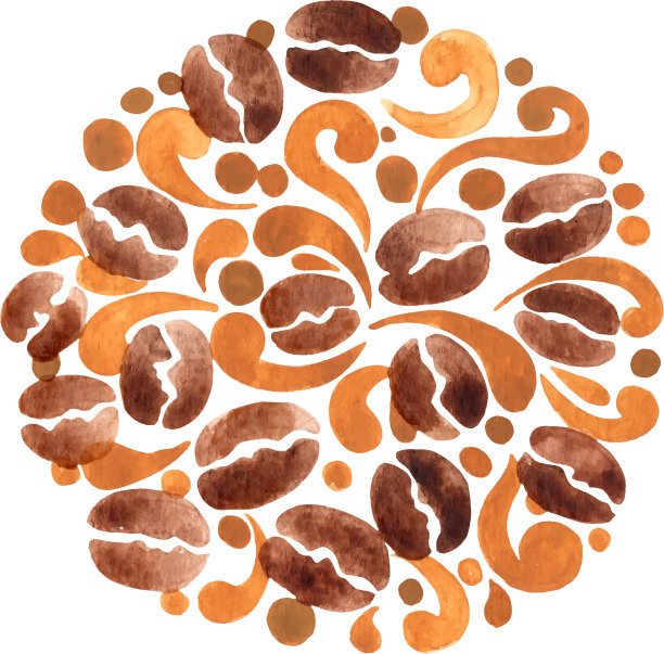 咖啡豆配烟圈水彩画图片下载