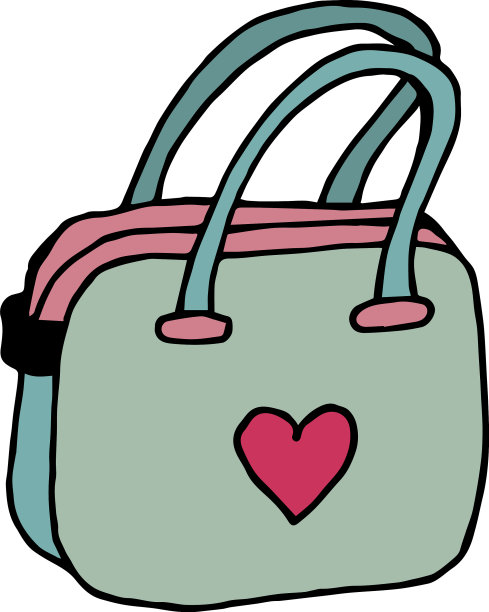 蓝色的包，白色的背景，粉色的心图片下载