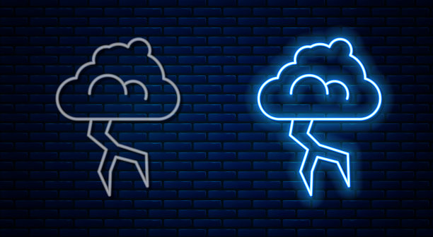 发光的霓虹灯线风暴图标孤立的砖图片下载