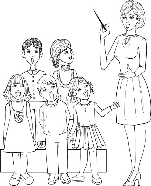 音乐老师与孩子合唱唱歌图片下载