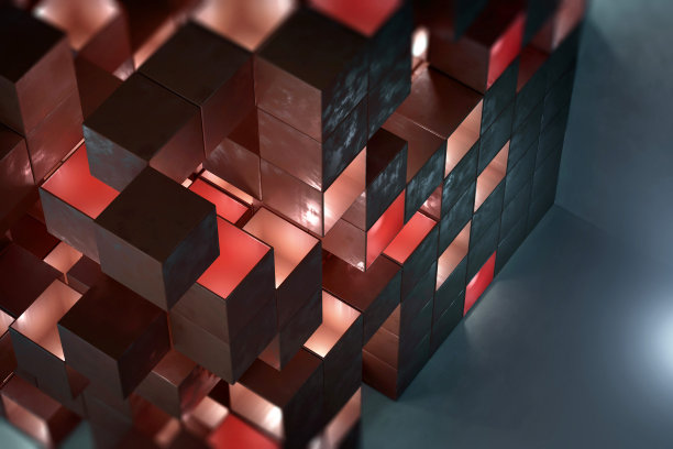 抽象的结构，从上面可以看到发光的金属立方体图片下载
