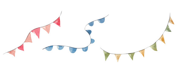 套装饰旗帜，节日装饰，儿童插图在白底水彩图片下载