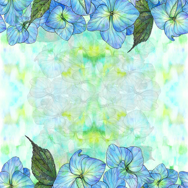 绣球花。花卉图案无缝墙纸。花卉图案。在水彩背景上用花装饰的构图。使用印刷产品、标牌、海报、明信片、包装。图片下载