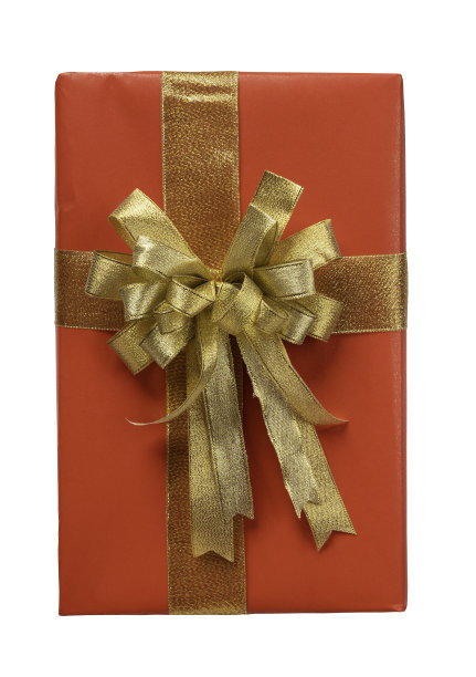 红色礼盒与金丝带孤立在白色背景与剪贴路径生日礼物圣诞快乐，新年快乐的概念图片下载