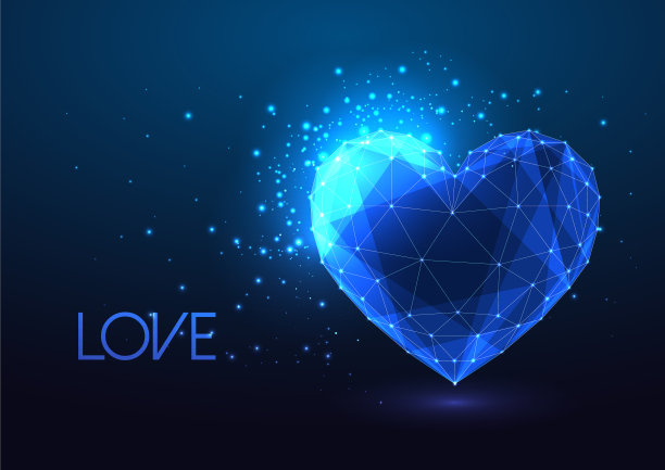 未来发光低多边形全息图心脏图片下载