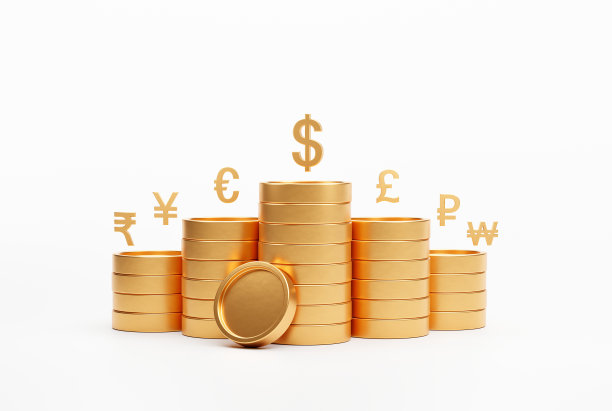 金币堆叠货币兑换货币货币图标标志或符号商业和金融概念3D背景插图图片下载