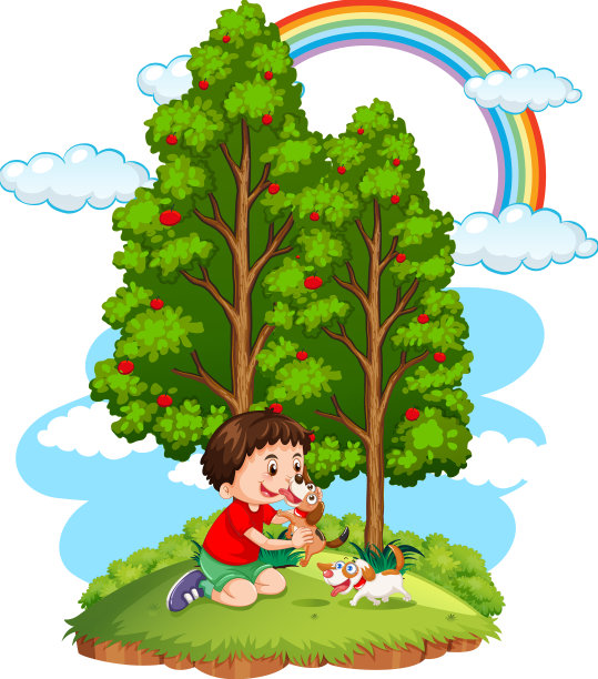 一个男孩在和他的狗玩耍图片下载