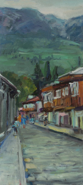 古城油画图片下载