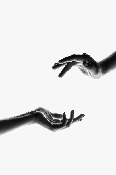 温柔。单色。真实的双手手势孤立在白色背景。情感、社群、关怀、支持、象征、艺术的概念图片下载