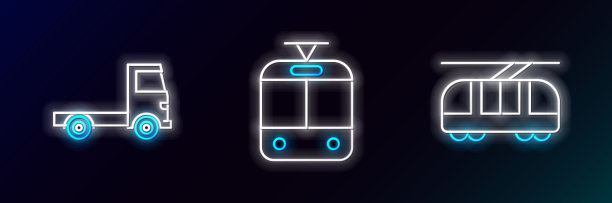 设置线路有轨电车和铁路货运卡车图片下载