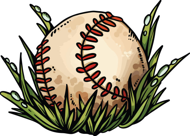 棒球在草地上的卡通图标可爱图片下载