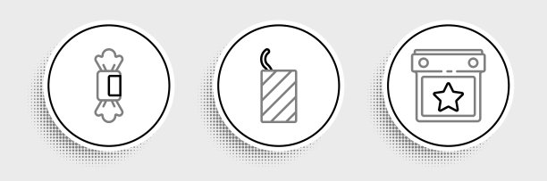 设置线日历派对糖果和烟火火箭图片下载