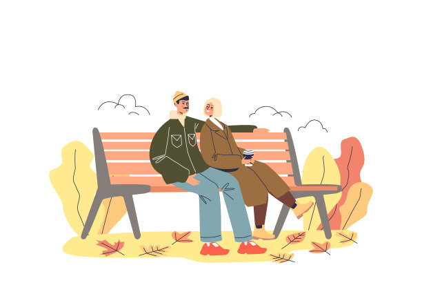 浪漫的情侣在秋天坐在长椅上约会图片下载