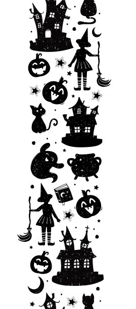 有趣的手绘万圣节无缝图案与猫，帽子，蝙蝠和装饰-伟大的纺织品，横幅，墙纸，包装-矢量设计图片下载