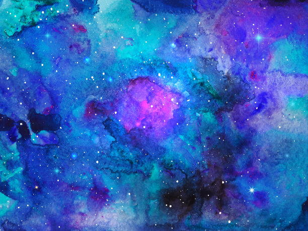 水彩空间纹理，星系与发光的恒星。夜晚星空布满白色的星尘。图片下载