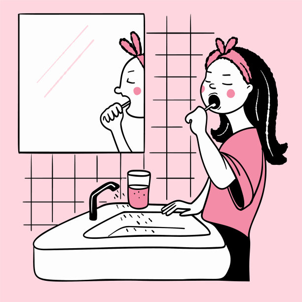 一个小女孩正在厕所里刷牙图片下载