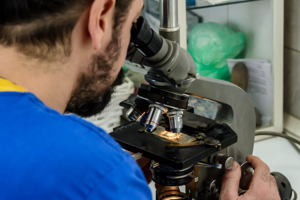 兽医正在用显微镜分析样本。图片下载