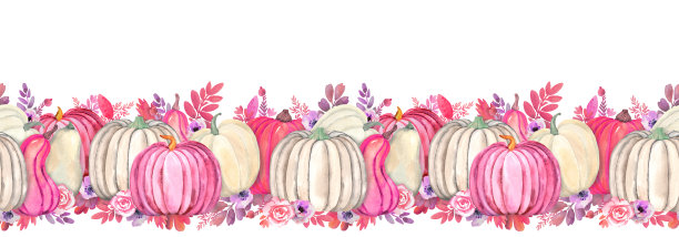 水彩粉色秋季无缝边界图片下载